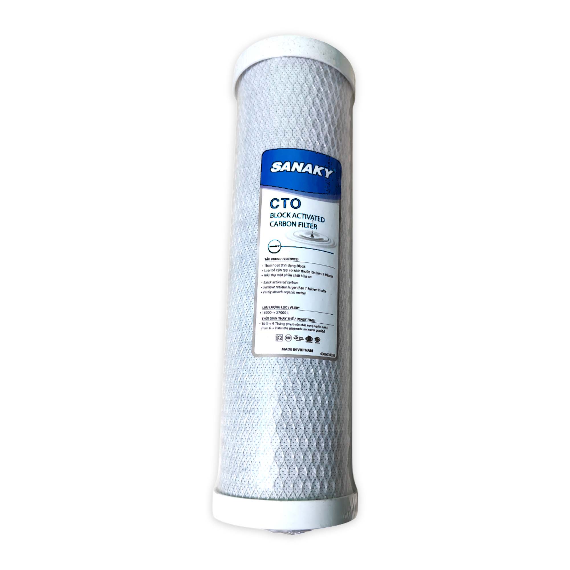 Sanaky CTO/Net Carbon Filter Cartridge – 10 Inch (Pure Coconut Carbon Core)